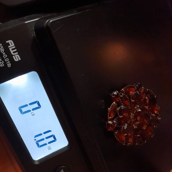 Vintage Topaz Rhinestone Floral Brooch, Gold Tone, Prong Set, 1950s, 2 1/8 In - Picture 10 of 10